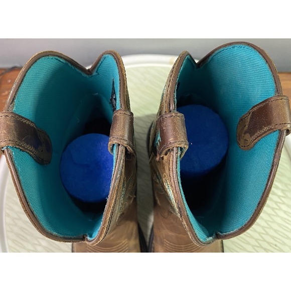 Justin Chocolate Chip Womens Leather Steel Toe Brown&Blue Cowgirl Boots Sz.6.5 B - Picture 8 of 14